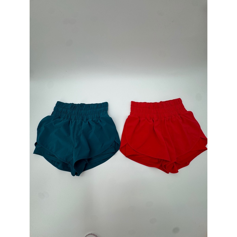CRZ YOGA Womens High Waisted Running Shorts Bundle Red Teal Small 2 Pack